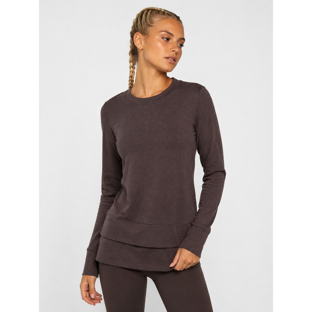 Alo Yoga Long Sleeve High Low Tunic Top Dark Plum Brown S - Picture 1 of 7